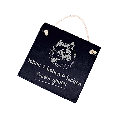 Schiefertafel Cairn Terrier Leben, Lieben, Lachen - Gassi gehen - 11 x 11 cm von DEKO-LANDO