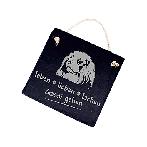 Schiefertafel Cavalier King Charles Spaniel Leben, Lieben, Lachen - Gassi gehen - 11 x 11 cm von DEKO-LANDO