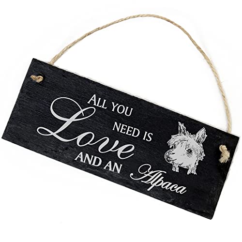 Schiefertafel Deko Alpaka Kopf Lama Schild 22 x 8 cm - All you need is Love and an Alpaca - Wanddeko Dekoration Türschild von DEKO-LANDO