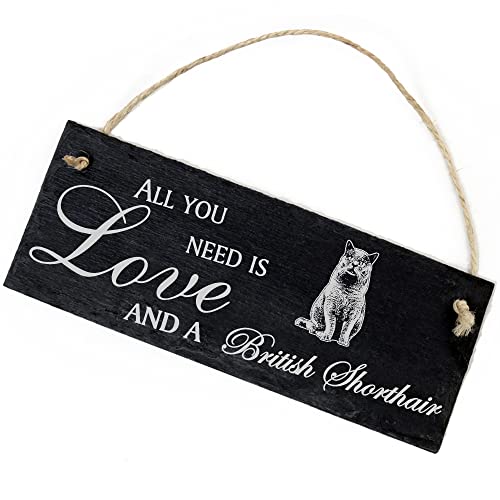 Schiefertafel Deko BKH Britisch Kurzhaar Katze Schild 22 x 8 cm - All you need is Love and a British Shorthair - Wanddeko Dekoration Türschild von DEKO-LANDO