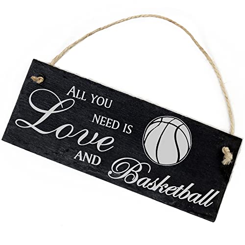 Schiefertafel Deko Basketball Schild 22 x 8 cm - All you need is Love and Basketball - Wanddeko Dekoration Türschild von DEKO-LANDO