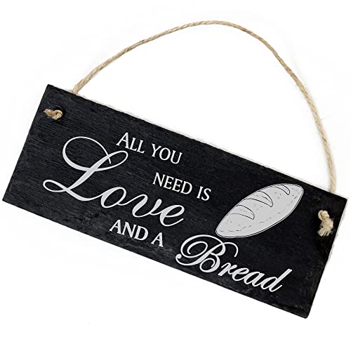 Schiefertafel Deko Brot Schild 22 x 8 cm - All you need is Love and a Bread - Wanddeko Dekoration Türschild von DEKO-LANDO