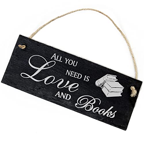 Schiefertafel Deko Bücher Schild 22 x 8 cm - All you need is Love and Books - Wanddeko Dekoration Türschild Schiefertafel Deko Bücher Schild 22 x 8 cm - All you need is Love and Books - Wanddeko Dekoration Türschild von DEKO-LANDO