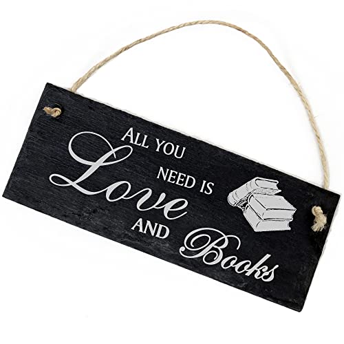 Schiefertafel Deko Bücher Schild 22 x 8 cm - All you need is Love and Books - Wanddeko Dekoration Türschild von DEKO-LANDO