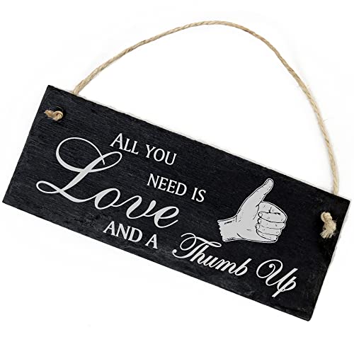 Schiefertafel Deko Daumen hoch Schild 22 x 8 cm - All you need is Love and a Thumb Up - Wanddeko Dekoration Türschild Schiefertafel Deko Daumen hoch Schild 22 x 8 cm - All you need is Love and a Thumb Up - Wanddeko Dekoration Türschild von DEKO-LANDO