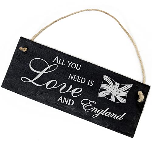 Schiefertafel Deko Fahne Union Jack Flagge England Schild 22 x 8 cm - All you need is Love and England - Wanddeko Dekoration Türschild von DEKO-LANDO