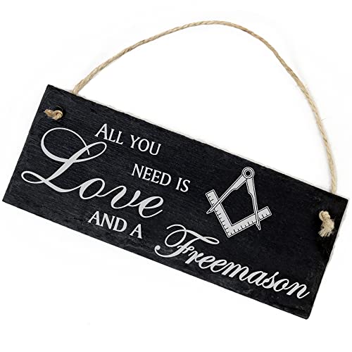 Schiefertafel Deko Freimaurer Schild 22 x 8 cm - All you need is Love and a Freemason - Wanddeko Dekoration Türschild von DEKO-LANDO