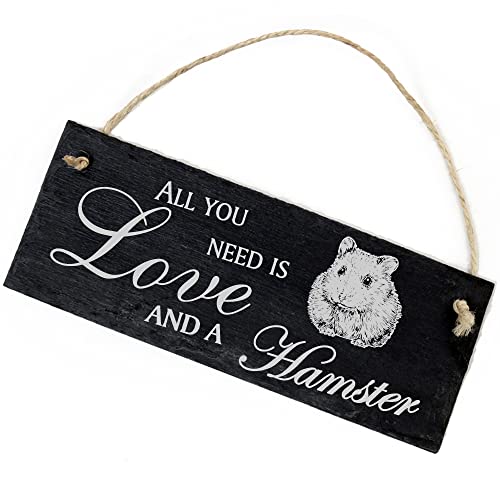 Schiefertafel Deko Hamster Schild 22 x 8 cm - All you need is Love and a Hamster - Wanddeko Dekoration Türschild von DEKO-LANDO