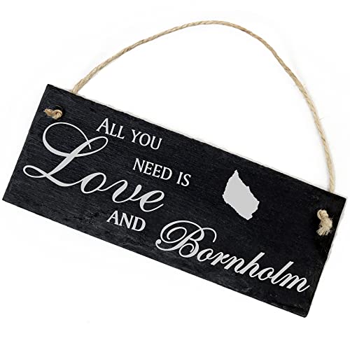 Schiefertafel Deko Insel Bornholm Schild 22 x 8 cm - All you need is Love and Bornholm - Wanddeko Dekoration Türschild von DEKO-LANDO