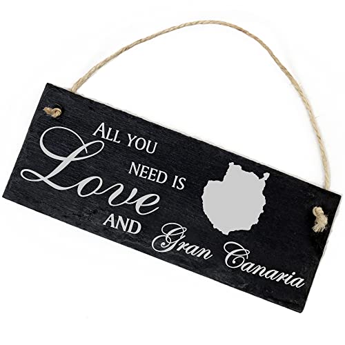 Schiefertafel Deko Insel Gran Canaria Schild 22 x 8 cm - All you need is Love and Gran Canaria - Wanddeko Dekoration Türschild von DEKO-LANDO