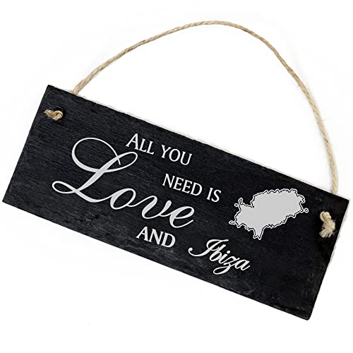 Schiefertafel Deko Insel Ibiza Schild 22 x 8 cm - All you need is Love and Ibiza - Wanddeko Dekoration Türschild von DEKO-LANDO