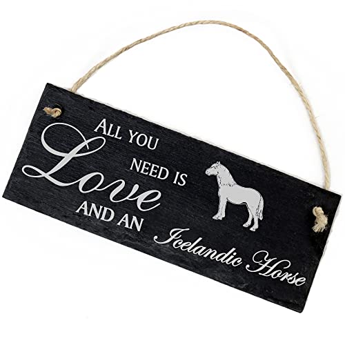 Schiefertafel Deko Islandpferd Isländer Pferd Schild 22 x 8 cm - All you need is Love and an Icelandic Horse - Wanddeko Dekoration Türschild von DEKO-LANDO