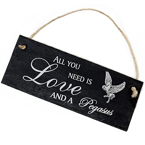 Schiefertafel Deko Pegasus Schild 22 x 8 cm - All you need is Love and a Pegasus - Wanddeko Dekoration Türschild von DEKO-LANDO