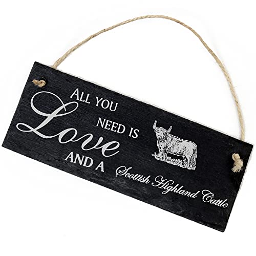 Schiefertafel Deko Schottisches Hochlandrind Schild 22 x 8 cm - All you need is Love and a Scottish Highland Cattle - Wanddeko Dekoration Türschild Schiefertafel Deko Schottisches Hochlandrind Schild 22 x 8 cm - All you need is Love and a Scottish Highland Cattle - Wanddeko Dekoration Türschild von DEKO-LANDO