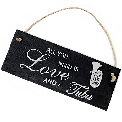 Schiefertafel Deko Tuba Schild 22 x 8 cm - All you need is Love and a Tuba - Wanddeko Dekoration Türschild von DEKO-LANDO