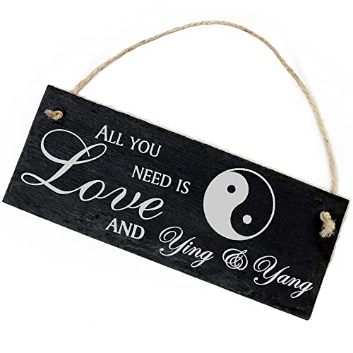 Schiefertafel Deko Ying und Yang Schild 22 x 8 cm - All you need is Love and Ying & Yang - Wanddeko Dekoration Türschild von DEKO-LANDO