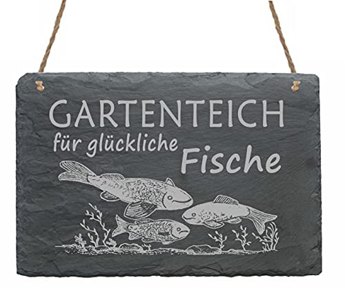Schiefertafel Gartenteich für glückliche Fische - Schild 22 x 16 cm von DEKO-LANDO