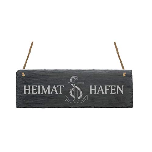 Schiefertafel HEIMATHAFEN Schild Türschild Schiefer - 22 x 8 cm von DEKO-LANDO