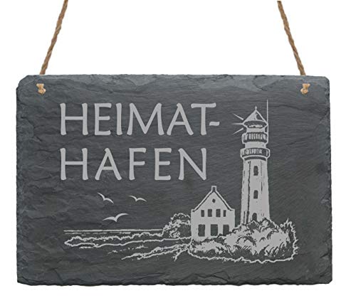 Schiefertafel Heimathafen - Schild 22 x 16 cm - Möwen Leuchtturm von DEKO-LANDO