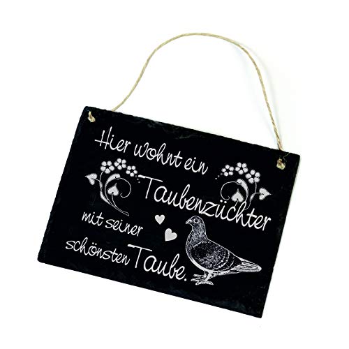 DEKO-LANDO Schiefertafel 'Hier wohnt ein Taubenzüchter' - Tier-Türschild mit Herzen und Blumen, Schiefer, 22 x 16 x 0,5 cm DEKO-LANDO Schiefertafel 'Hier wohnt ein Taubenzüchter' - Tier-Türschild mit Herzen und Blumen, Schiefer, 22 x 16 x 0,5 cm von DEKO-LANDO