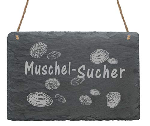 Schiefertafel Muschel Sucher - Schild 22 x 16 cm - Muscheln von DEKO-LANDO