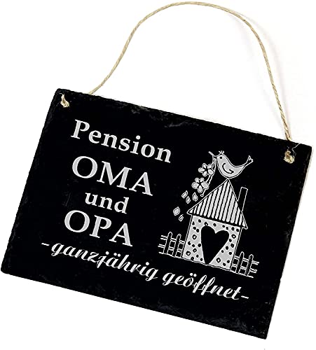Schiefertafel Pension Oma und Opa ganzjährig geöffnet - Schild 22 x 16 cm von DEKO-LANDO