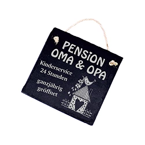 Schiefertafel Pension Oma und Opa - ganzjährig geöffnet - in 2 Größen (16 x 16 x 0,5 cm) von DEKO-LANDO