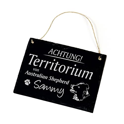 Australian Shepherd Schild graviert - Achtung ! Territorium von Wunschname - Hunde Schiefer Türschild 22x16cm | Dekolando von DEKO-LANDO