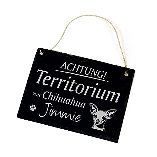 Chihuahua Schild Wunschname graviert - Achtung ! Territorium von Schiefer Warnschild Türschild 22x16cm | Dekolando von DEKO-LANDO