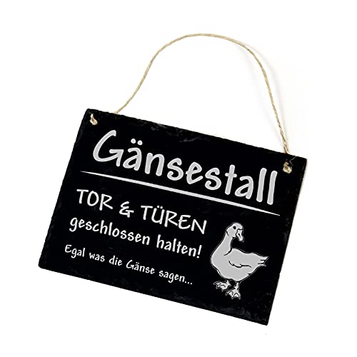 Schiefertafel Schild graviert - GÄNSESTALL Tor & Türen geschlossen halten | Stalltafel Gänse Türschild 22x16cm | Dekolando Home Accessoires von DEKO-LANDO