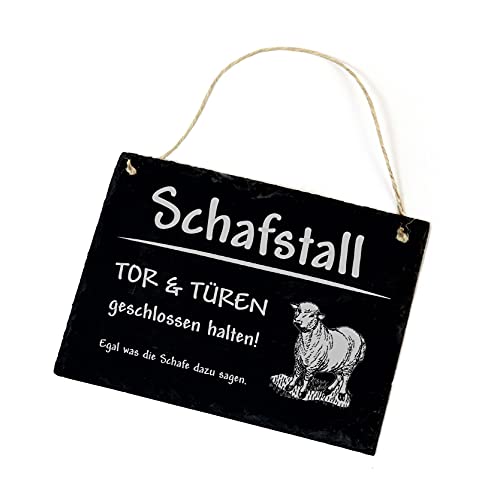 Schafe Schiefertafel Schild graviert - Schafstall Tor & Türen geschlossen halten - Stalltafel Türschild 22x16cm | Dekolando, Grau von DEKO-LANDO