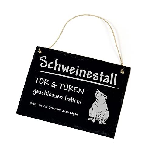 DEKO-LANDO Schweine Schild Schiefer graviert - Schweinestall Tor & Türen geschlossen halten - Stalltafel Türschild 22x16cm | Dekolando, Grau von DEKO-LANDO