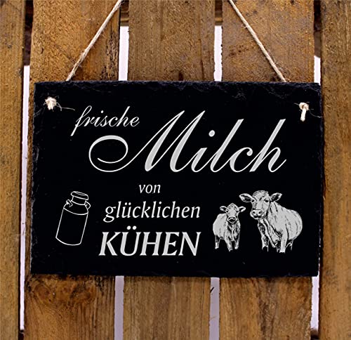 Kuhmilch Schild Schiefer graviert - frische Milch von glücklichen Kühen - Schiefertafel Dekoschild 22x16cm | Dekolando von DEKO-LANDO