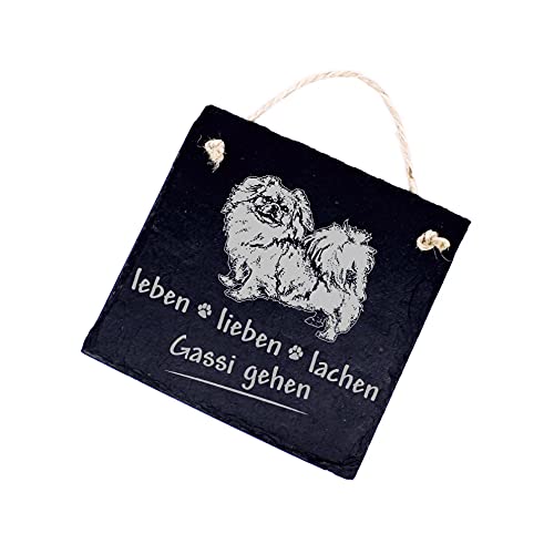 Schiefertafel Tibet Spaniel Leben, Lieben, Lachen - Gassi gehen - 11 x 11 cm von DEKO-LANDO