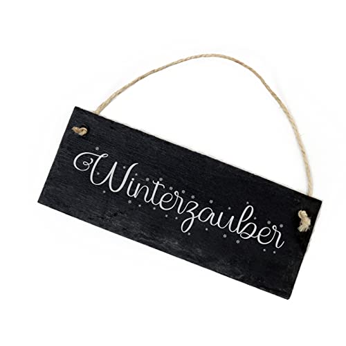 DEKO-LANDO Schiefertafel Winterzauber - Schild Schneeflocken Motiv Schwarz, 22 x 8 x 0,5 cm von DEKO-LANDO