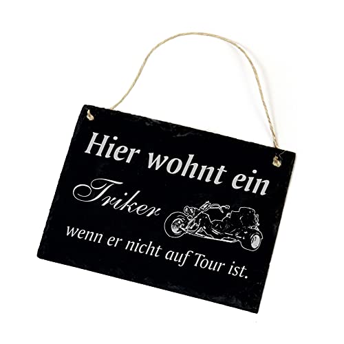 Schiefertafel graviert mit Spruch - Hier wohnt ein TRIKER wenn er nicht auf Tour ist - Schiefer Schild Türschild 22x16cm | Dekolando Home Accessoires von DEKO-LANDO