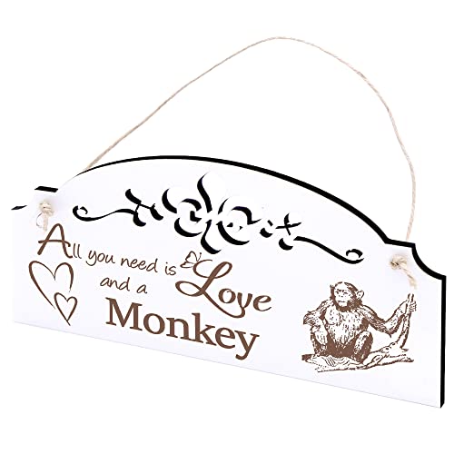 Schild Affe auf Ast Deko 20x10cm - All you need is Love and a Monkey - Holz Wanddeko Dekoration Wand von DEKO-LANDO