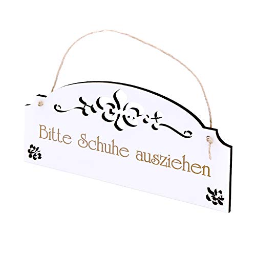 Schild Bitte Schuhe ausziehen - Vintage Türschild mit Ornamenten 22 x 11 cm von DEKO-LANDO