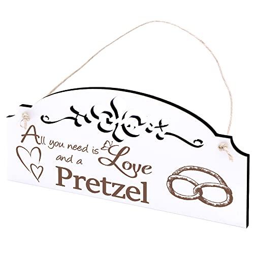 Schild Brezel Deko 20x10cm - All you need is Love and a Pretzel - Holz Wanddeko Dekoration Wand von DEKO-LANDO