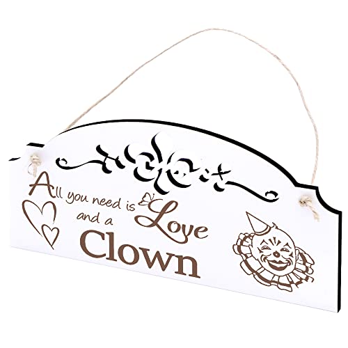 Schild Clown Deko 20x10cm - All you need is Love and a Clown - Holz Wanddeko Dekoration Wand von DEKO-LANDO