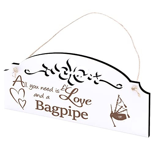 Schild Dudelsack Deko 20x10cm - All you need is Love and a Bagpipe - Holz Wanddeko Dekoration Wand von DEKO-LANDO