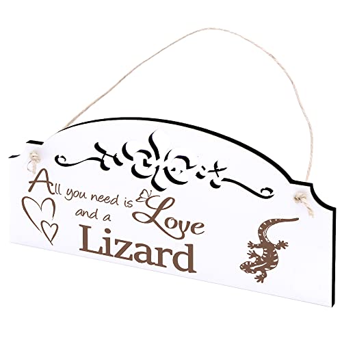 Schild Eidechse Deko 20x10cm - All you need is Love and a Lizard - Holz Wanddeko Dekoration Wand von DEKO-LANDO
