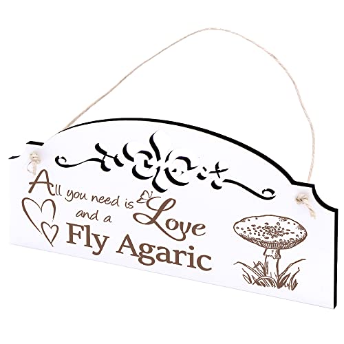 Schild Fliegenpilz Deko 20x10cm - All you need is Love and a Fly Agaric - Holz Wanddeko Dekoration Wand von DEKO-LANDO