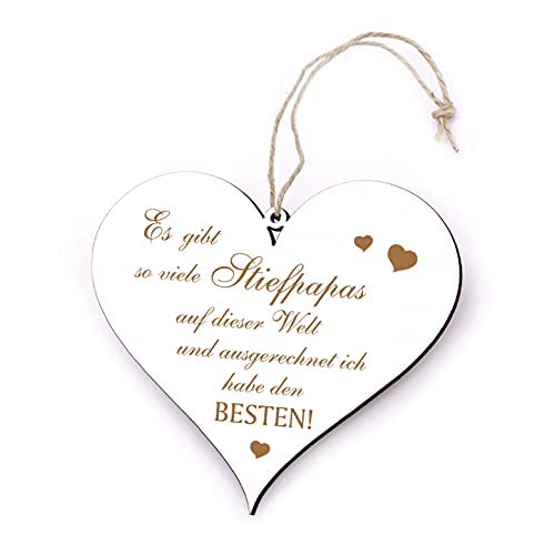 Schild Herz Graviert mit Spruch - Bester Stiefvater Stiefpapa der Welt - Dekoschild Holzschild 13x12cm | Dekolando (Ich habe den besten Stiefpapa) von DEKO-LANDO