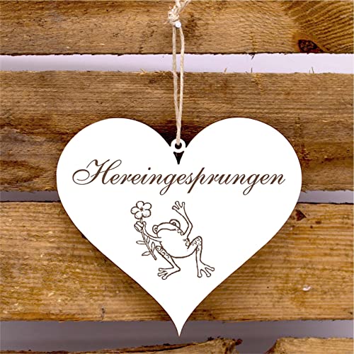 Schild Herz Hereingesprungen - Türschild mit Frosch Motiv 13x12 cm von DEKO-LANDO