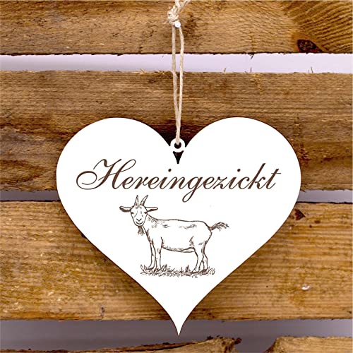 Schild Herz Hereingezickt - Türschild mit Ziege Motiv 13x12 cm von DEKO-LANDO