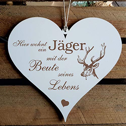 Schild Herz Hier wohnt ein Jäger mit der Beute seines Lebens- 13 x 12 cm von DEKO-LANDO