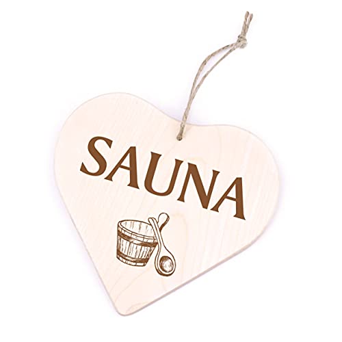 Schild Herz graviert - SAUNA - Holzschild Türschild Dekoschild Ahornholz 18x17cm von DEKO-LANDO