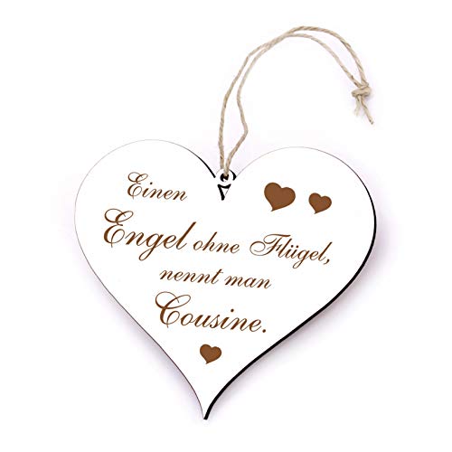 Schild Herz mit Spruch - Einen Engel ohne Flügel nennt man Cousine - Türschild 13x12cm von DEKO-LANDO