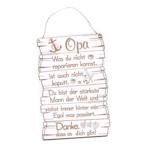 Schild Holzschild Spruch OPA Danke dass es dich gibt Tafel weiß 19 x 28 cm von DEKO-LANDO